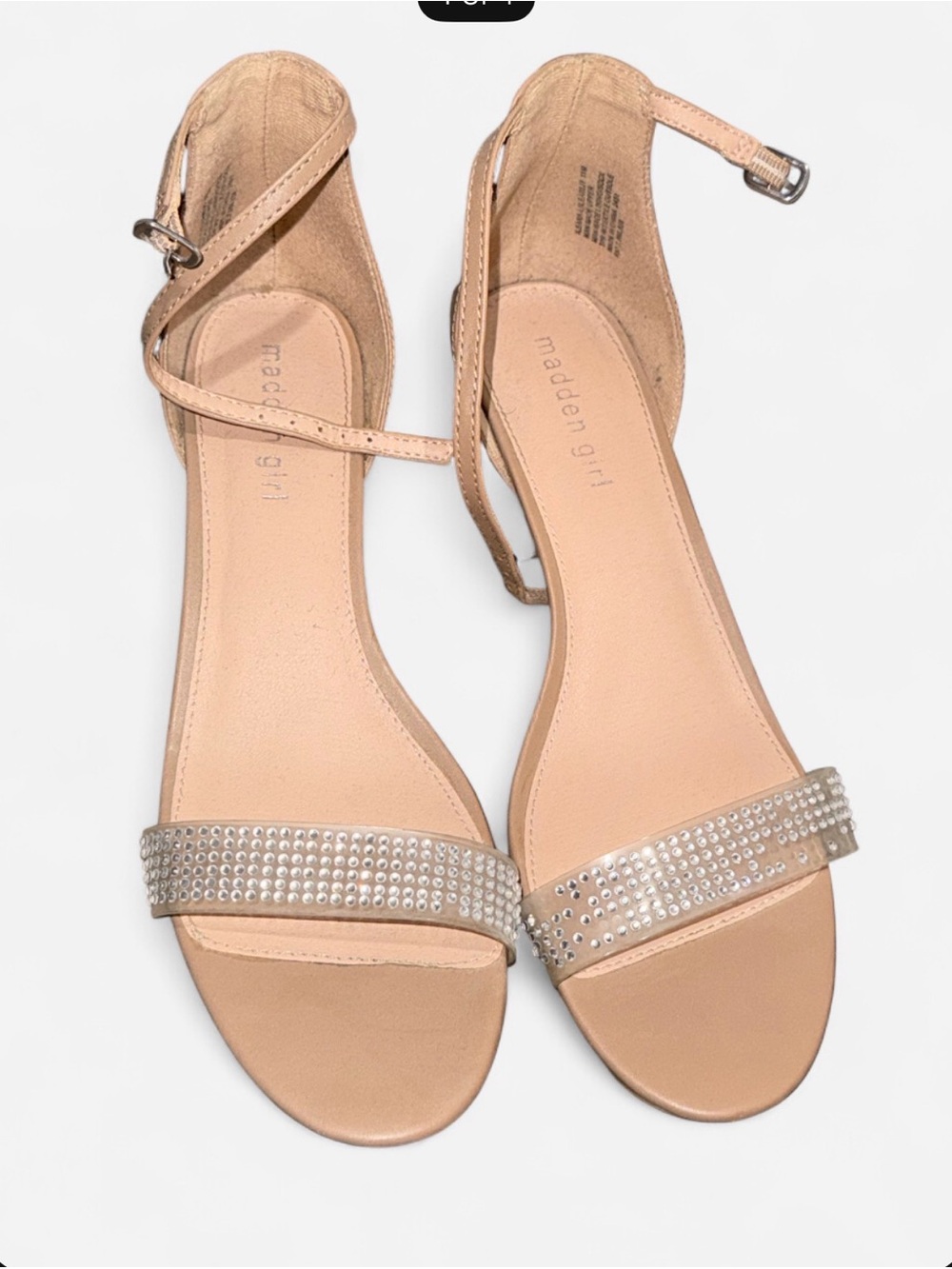 Madden Girl Nude Crystal-Embellished Ankle-Strap Sandals